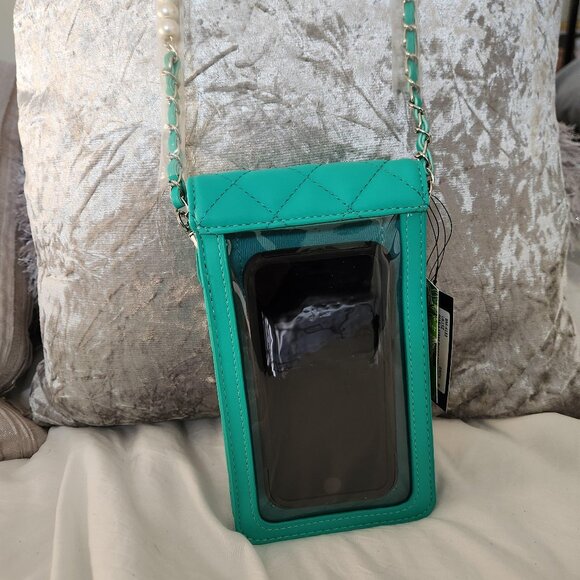 Badgley Mischka Teal Crossbody Bag with Pearl Accents - Picture 2 of 4